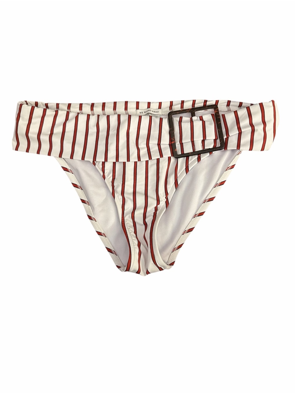 WeWoreWhat Annie Bikini Bottom with Red Stripes and Buckle